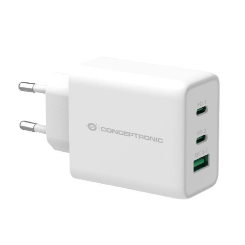 Conceptronic ALTHEA12W 3-Port 65W GaN USB PD Charger - Alimentatore - 65 Watt - 5 A (USB, 2 x USB-C) - bianco